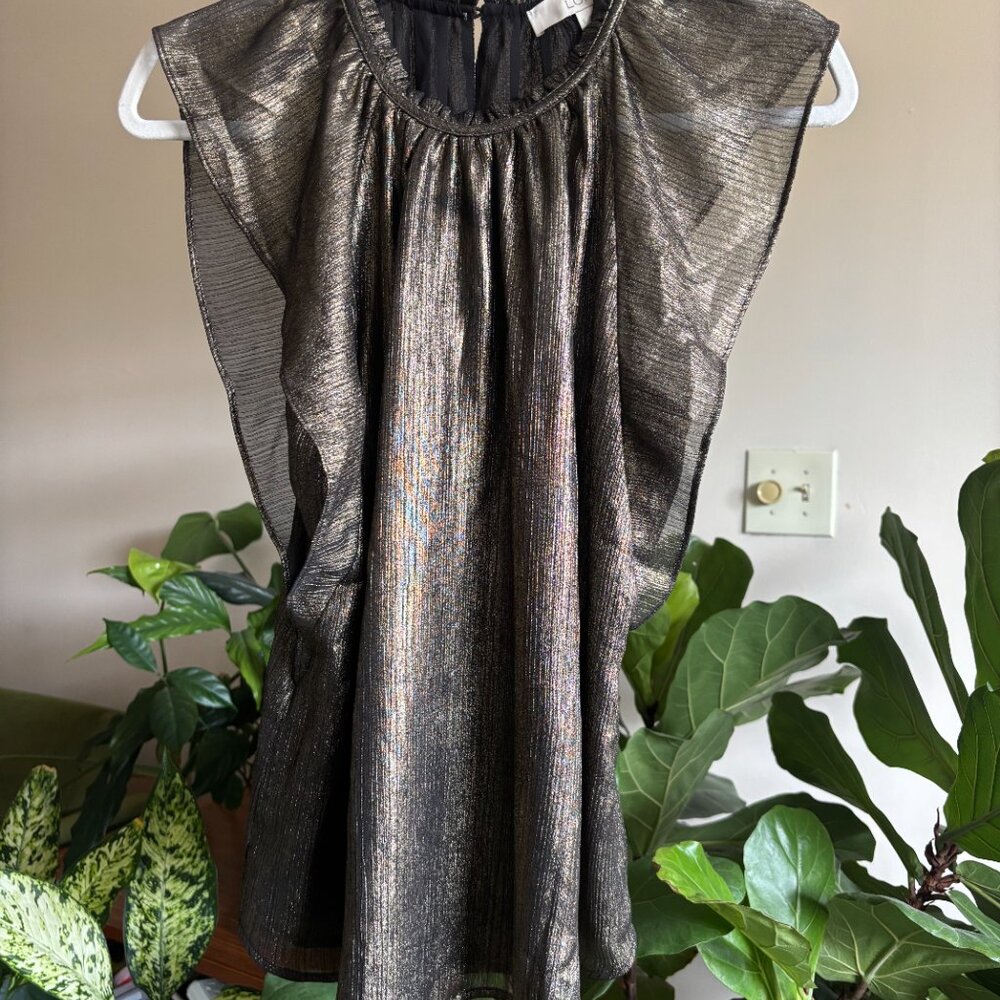 NWOT Ann Taylor LOFT Shimmer Flutter Sleeve Shell Top S - Picture 3 of 5
